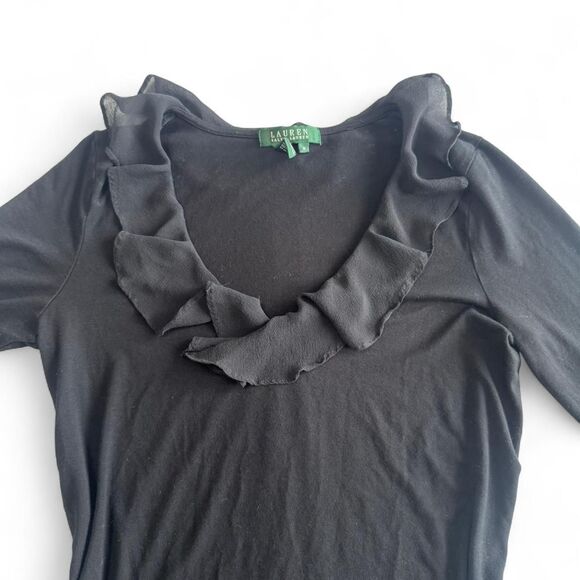 Lauren Ralph Lauren Women's Blouse | Size Medium | V-Neck Long Sleeve Ruffle Top - Picture 3 of 6